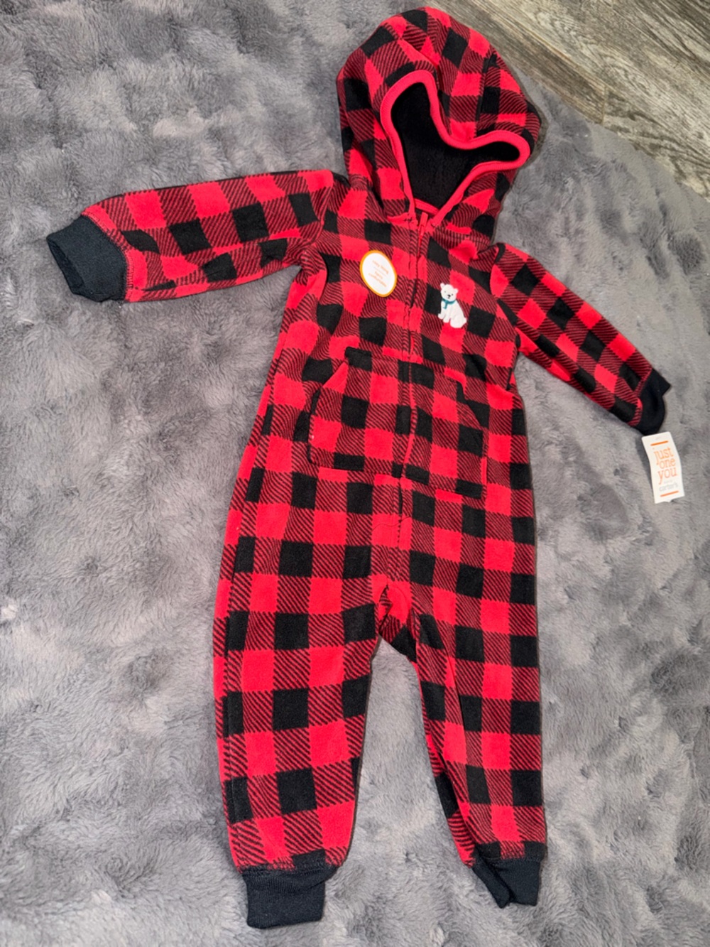 Carter's Red and Black Plaid Hooded One-Piece